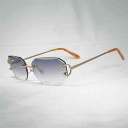 2023 Designer Glasses New Vintage Rimless C Wire Sunglasses Men Accessory For Summer Diamond Cutting Clear Glasses Metal Frame Oculos Women Gafas