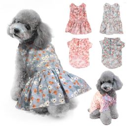 Dog Apparel Cotton Cat Dress Pastoral Style Floral Puppy Ribbon Bowknot Summer Autumn Cute Pets Dogs Clothes Products
