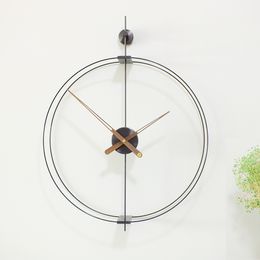 Suitable for dining room, bedroom, study, office living room large decorative wall clock Nordic modern extremely simple pole double circle Spanish wall clock