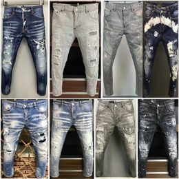 New Style Mens Washed Ripper Jeans Denim Pants Skinny fit Slim stretch Men's Biker Trousers Patchwork Distressed Dot Painted Hole Vintage Hollow Out Jean