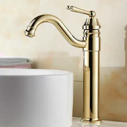 Kitchen Faucets Luxury Gold Color Brass Sink Faucet Single Lever Mixer Tap Swivel Spout Agf055