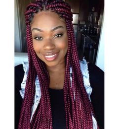 Brazilian full lace front Braided Box Braids wig Burgundy red Colour Synthetic braids Wig 30inches long 250Density Part8537709