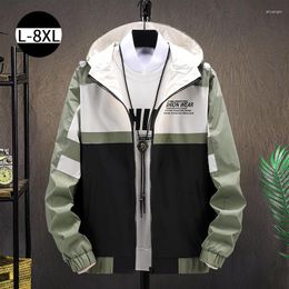 Men's Jackets 2023 Plus Size 8XL Mens Hooded Autumn Spring Man Windbreaker Patchwork Printing Large Loose Casual Men Coats