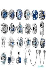 925 Sterling Silver Beads Fit Original Charm Bracelet Sea Blue Zircon Stars Snowflake silver 925 Fashion Jewelry6324456