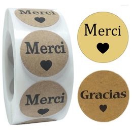 Gift Wrap French Spanish Thank You Stickers Labels For Small Business Packaging Seal Baking Wedding Supplies Kraft Paper 1inch 500 Pcs