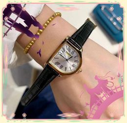 Top Brand Women Lovers Watch Quartz Movement Clock Genuine Leather Strap Luxury Three Pins Simple Skeleton Ultra Thin Roman Tank Series Bracelet Wristwatch Gifts