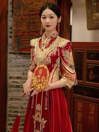 Ethnic Clothing Yourqipao Plus Size Xiuhe 2023 Summer Chinese Hanfu Wedding Dress Bridal Toast Women Glitter Gown Robes