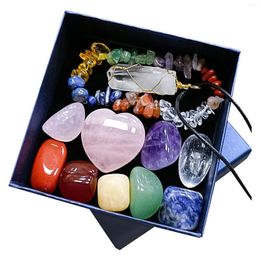 Necklace Earrings Set 12pcs Meditation Healing Crystal Kit Jewelry Anxiety Relief With Bracelet Irregular Men Women Pendant Colorful Stone