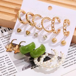 third times a charm Clip On Hoop Earring Set of 5 pairs Creative simple acrylic earrings alloy Metal earrings Pearl ear loops female