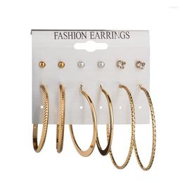 Stud Earrings Fashion Set Mix For Women Gold Color Geometric Crystal Imitation Pearls Big Round Circle Brincos Wedding Bride