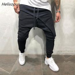 Helisopus Men Jogger Pant Streetwear Asymetric Layered Pants Men's Spring Casual Drawstring Pants263b