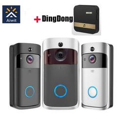 top popular V5 720P Wireless WiFi Video Doorbell Smart Phone Door Ring Intercom Security System IR Visual HD Camera Bell Waterproof Cat Eye with DingDong for Home Life Office 2024
