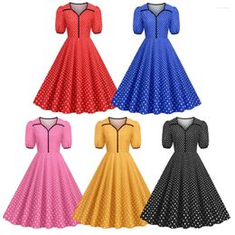 Party Dresses Puff Sleeve Woman Retro Dot Summer 2023 Fashion Square Collar Robe Vintage Chic Rockabilly Dress Swing Vestidos