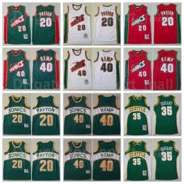 Mitchell and Ness Basketball Gary Payton Jersey 20 Kevin Durant 35 Shawn Kemp 40 Red White Green Team Breathable Throwback Vintage Good Qual