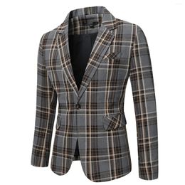 Men's Suits Mens Autumn And Winter Slim Retro Plaid Blazer Buckle Pocket Suit Jacket Coat Wedding High Quality Cotton Female Clothing