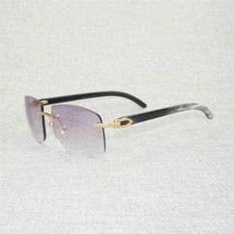 2023 Designer Glasses New Vintage Black White Buffalo Horn Oversize Sunglasses Men Natural Wood Shades Rimless Glasses For Driving Outdoor Oculos Gafas