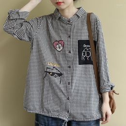 Women's Blouses Women Shirt Long Sleeve Button Up And Blouse Korean Fashion Vintage Embroidery Casual Loose Woman Plaid Shirts