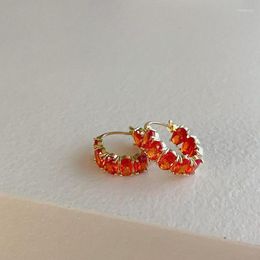 Hoop Earrings 2023 Arrival French Retro Simple Red Zircon Metal For Women Fashion Elegant Crystal Jewellery Party Gifts