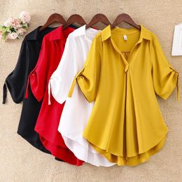 Women's T-Shirt Chic Plus Size Tops For Women Summer Tunic Fashion Solid Casual Blouse Women White Ladies Top Loose Shirts camisa mujer 230404