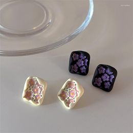 Stud Earrings FFLACELL 2023 Korean Trendy Cute Irregular Rolled Metal Painted Flower For Women Girl 925 Jewellery