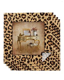 Table Napkin 4pcs Leopard Print Dressing Square 50cm Party Wedding Decoration Cloth Kitchen Dinner Serving Napkins