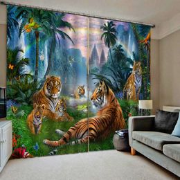 animal tiger curtains nature scenery Customized 3D Blackout Curtains Living Room Bedroom Hotel Window curtains