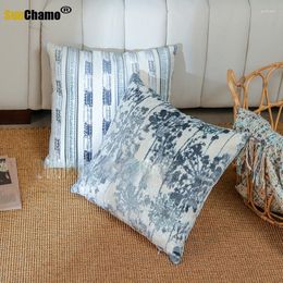 Pillow Luxury Chenille Flocking Cover Grey Beige Geometric Home Decorative 45x45cm Living Room Sofa Case