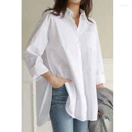 Women's Blouses Spring Lapel White Shirts Women Long Sleeve Pure Cotton Top Loose Casual Mid Length Button Up Shirt Blusas Mujer De Moda