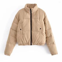 Women's Down Jeyzy Corduroy Padded Jacket Women 2023 Winter High-neck Thick Warm Zipper Long-sleeved Slim