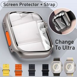 Modification Kit Tempered Glass PC Case Band Strap for Apple Watch Series 8 7 6 5 4 SE Seconds Change to Apple Watch Ultra Full Protect Armour Cover 45mm 44mm