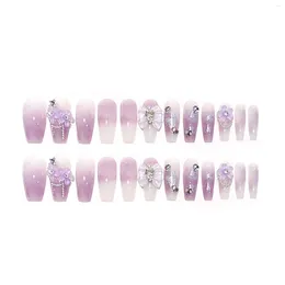 False Nails Butterfly Patterns Purple Artificial Long Luxurious Blushed For Nail Art Manicure Decoration