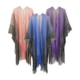 Women's Swimwear Kimono Cover Up Summer Lightweight Gradual Change Color Chiffon Beachwear For Bikini Cardigan And