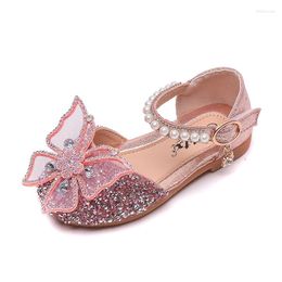 Flat Shoes Summer Girls Princess Kids Sandals Bling Dance Party Pearls Bow Child Flats E800