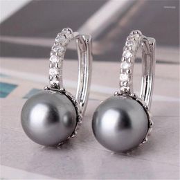 Hoop Earrings Elegant Black Imitation Pearl Silver Colour For Women Fashion Jewellery Wedding Brincos Engagement Statement Earings