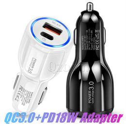 18W Fast Quick Charging Car Charger PD USB-C QC3.0 Type C Auto Power Adapters For Ipad Iphone 14 Pro Max Samsung Lg Universal Cellphones chargers With Package