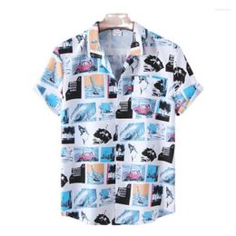 Men's Casual Shirts 2023European And American Flower Shirt Hawaii Beach Cuban Collar Ice Silk Digital Printing Short Sleeve Combination