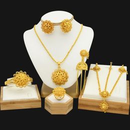 Necklace Earrings Set & Bridal Dubai Saudi Arabia Bride 24K Gold African Wedding Ornaments Tiara Luxury For Women 2023 6SetsEarring