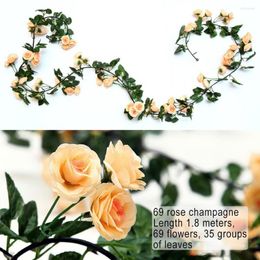 Decorative Flowers Rose Artificial Plant 1.8M Vine Garland 69 Heads For Room Garden Decorations Wedding Arch Baby Shower Floral Decor Party