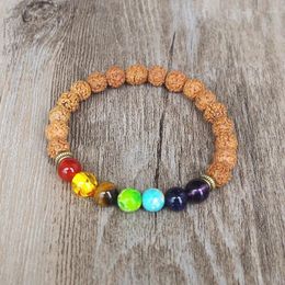 Charm Bracelets Women Men Handmade DIY 8MM Wooden Beads 7 Chakra Bracelet Yoga Healing Reiki Mala Buddha Seven Jewelry