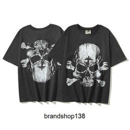Men's T-shirts American High Street Vertabrae Cross Roads and Women's Ins Stars Same Skull Print Short Sleeve T-shirt