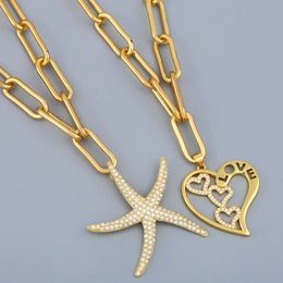 Pendant Necklaces Long Chain Starfish Necklace For Women Gold Link Big Heart CZ Cubic Zirconia Fashion Punk Jewelry Gift Nker58