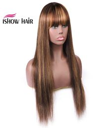 Ishow Coloured Straight Wig Peruvian Human Hair Wigs With Bangs 427 Orange Ginger 99j Human Hair None Lace Wigs1677128