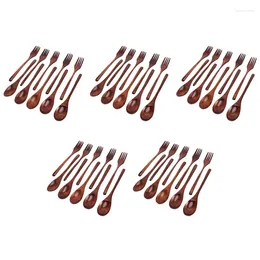 Forks 50 Pcs Wooden Spoons Set Utensil Reusable Natural Wood Flatware For Cooking Stirring Eating