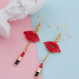 Dangle Earrings Doreen Box Fashion Gold Color Makeup Red Lipstick Lip Enamel Earring 60mm X 19mm Post/ Wire Size: (22 Gauge) 1 Pair