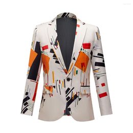 Men's Suits Men's Fashion Beauty Size Casual Suit Jacket Red Orange Black Geometric Pattern Print Small Hairstylist Shanxi