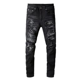 Hot selling European version of high street black high street jeans for men's wear out trend fashion patch leggings