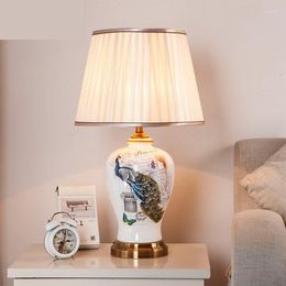 Table Lamps Chinese Simple White Peacock Flower Lamp Living Room Bedside El Model Ceramic