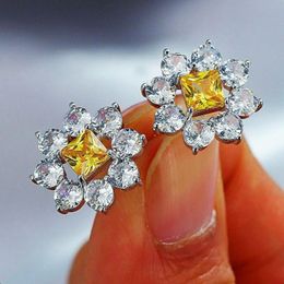 Stud Earrings Chic Flower For Women Graceful Accessories Exquisite Female Anniversary Gift Brilliant Zirconia JewelryStud