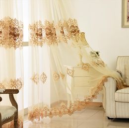 Luxury European Embroidered Beige Tulle Curtains For Living Room Balcony White Voile Sheer Curtains Fabric For Bedroom WP16030 Y27793000