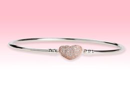 Love Hearts Clasp Wedding Bangle Bracelet Women Gift Jewellery with Original box for 925 Stelring Silver CZ Diamond Bracelets8010759